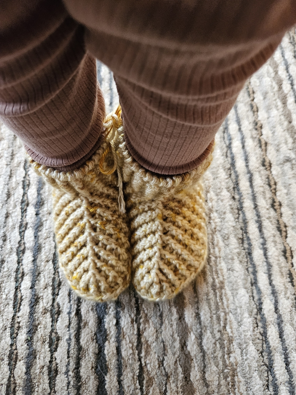 Hand-Knit Kids Yellow Cozy Slipper Boots